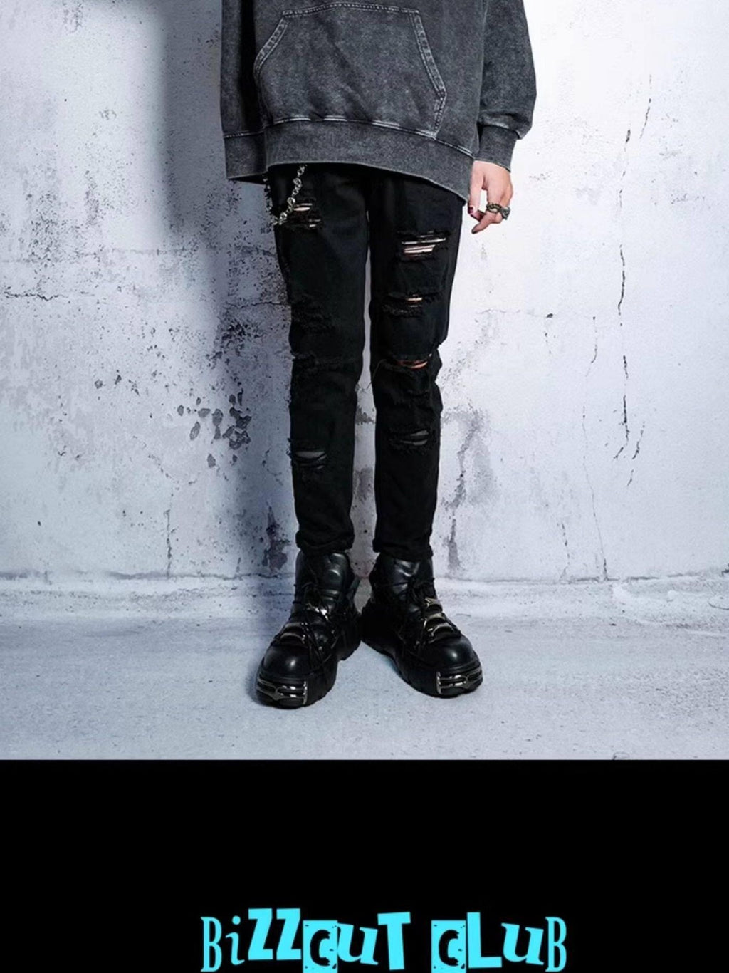 RebelSeed Punk Washed Ripped Topstitch Women's Denim Slim Tapered Distressed Jeans