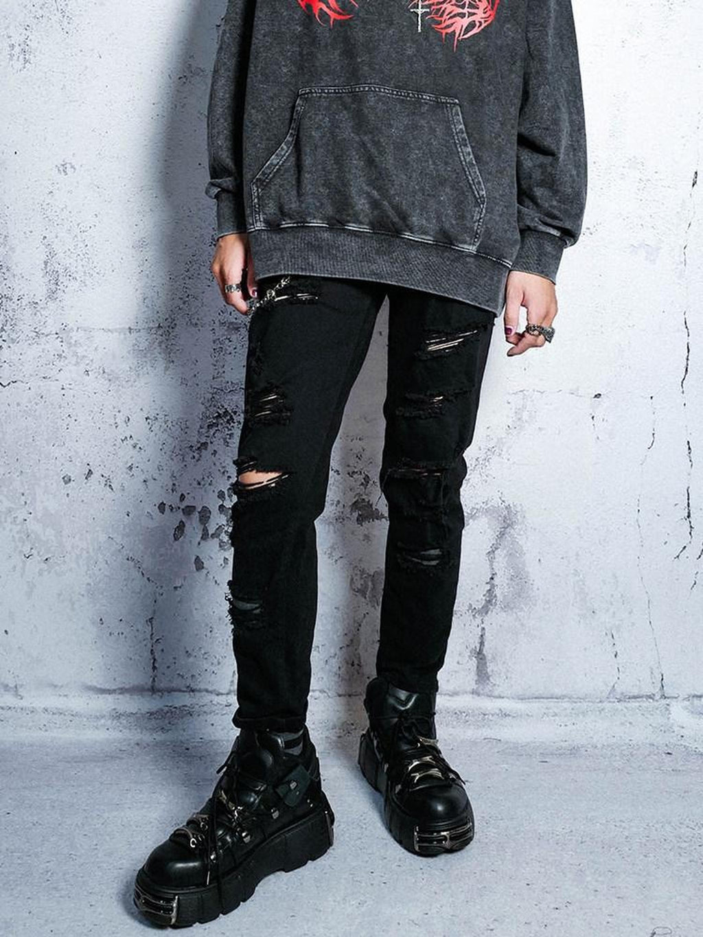 RebelSeed Punk Washed Ripped Topstitch Women's Denim Slim Tapered Distressed Jeans