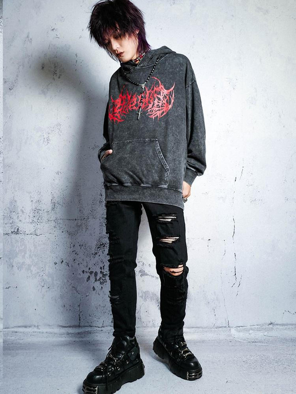 RebelSeed Punk Washed Ripped Topstitch Women's Denim Slim Tapered Distressed Jeans