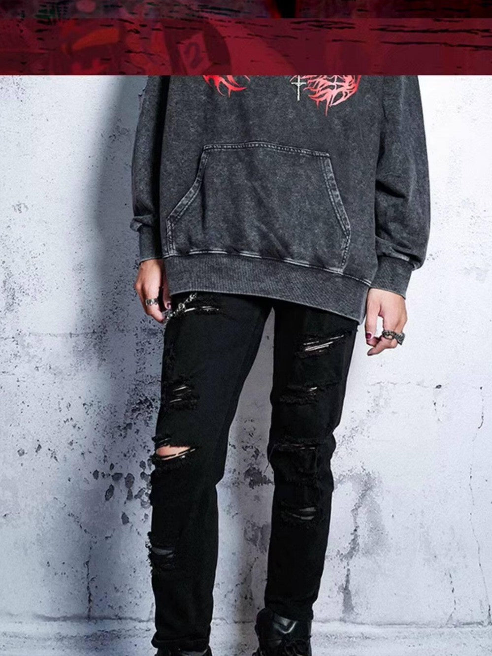 RebelSeed Punk Washed Ripped Topstitch Women's Denim Slim Tapered Distressed Jeans