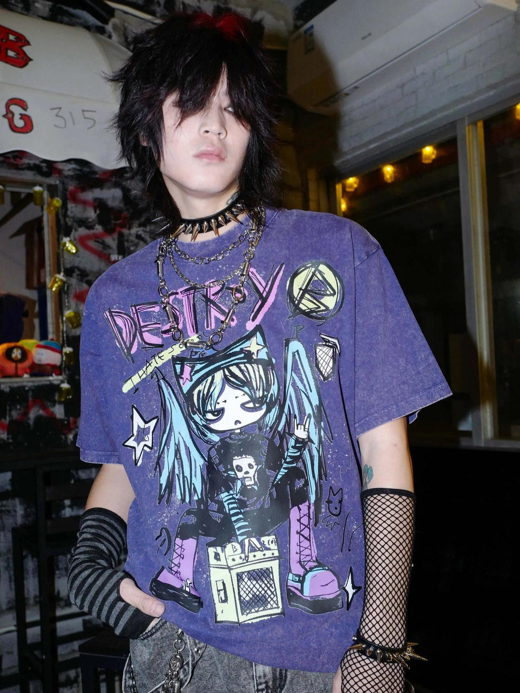 RebelSeed Rebel Angel Punk Distressed Oversized Drop Shoulder Women's Short Sleeve T-shirts