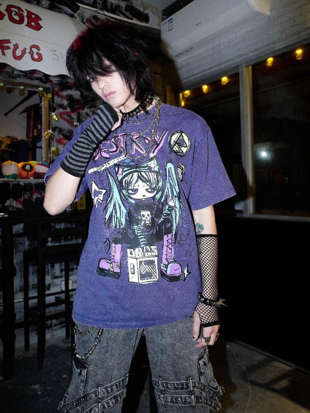 RebelSeed Rebel Angel Punk Distressed Oversized Drop Shoulder Women's Short Sleeve T-shirts