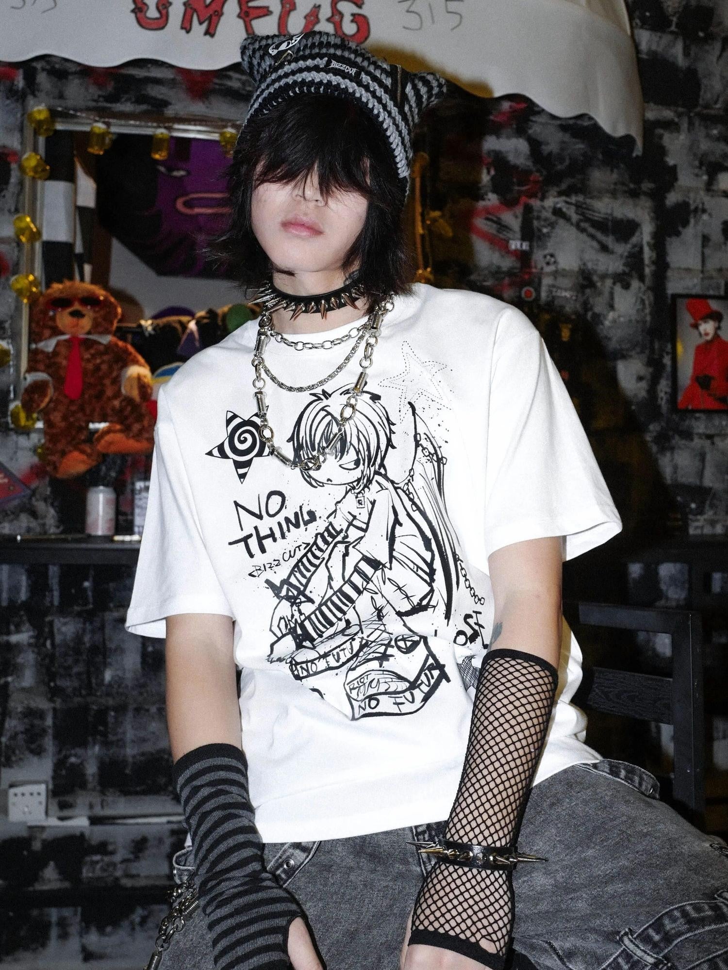 RebelSeed Rebel Angel Punk Print Heat Transfer Women's Cotton Short Sleeve T-shirts