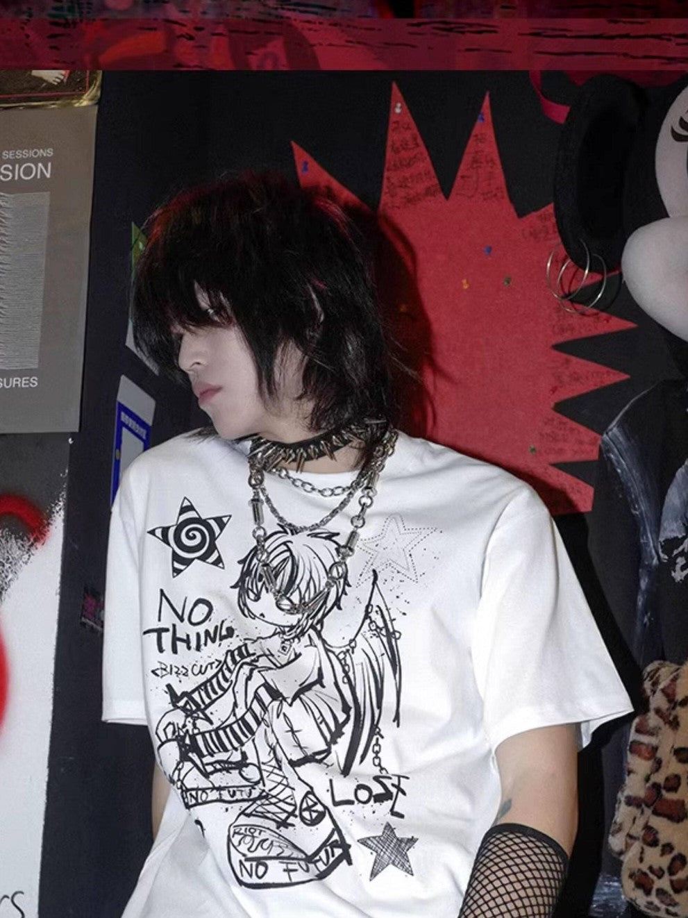 RebelSeed Rebel Angel Punk Print Heat Transfer Women's Cotton Short Sleeve T-shirts