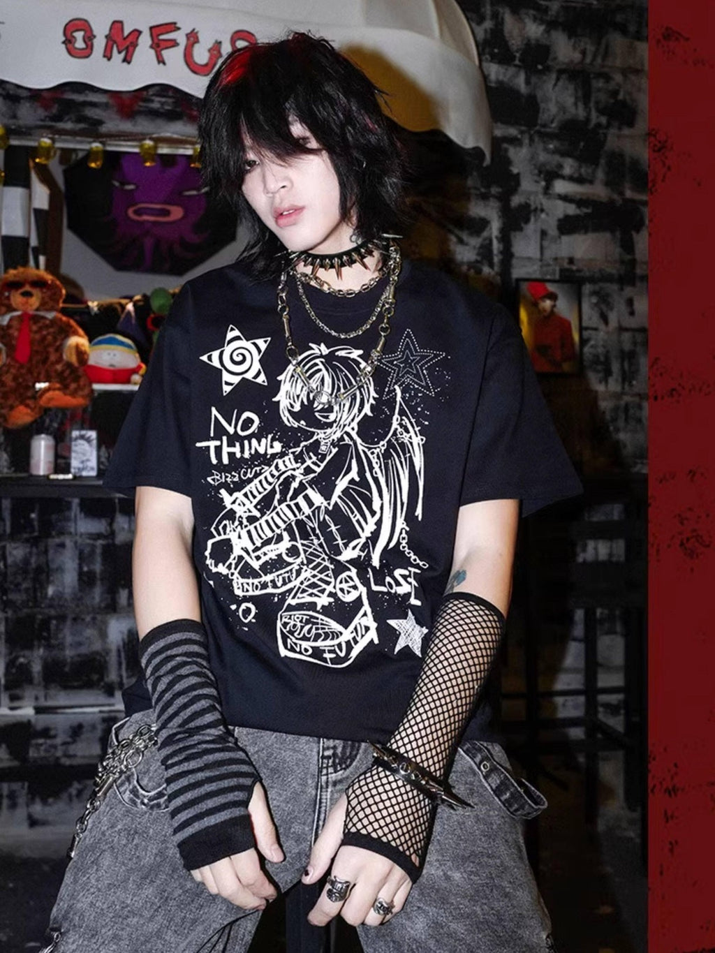 RebelSeed Rebel Angel Punk Print Heat Transfer Women's Cotton Short Sleeve T-shirts