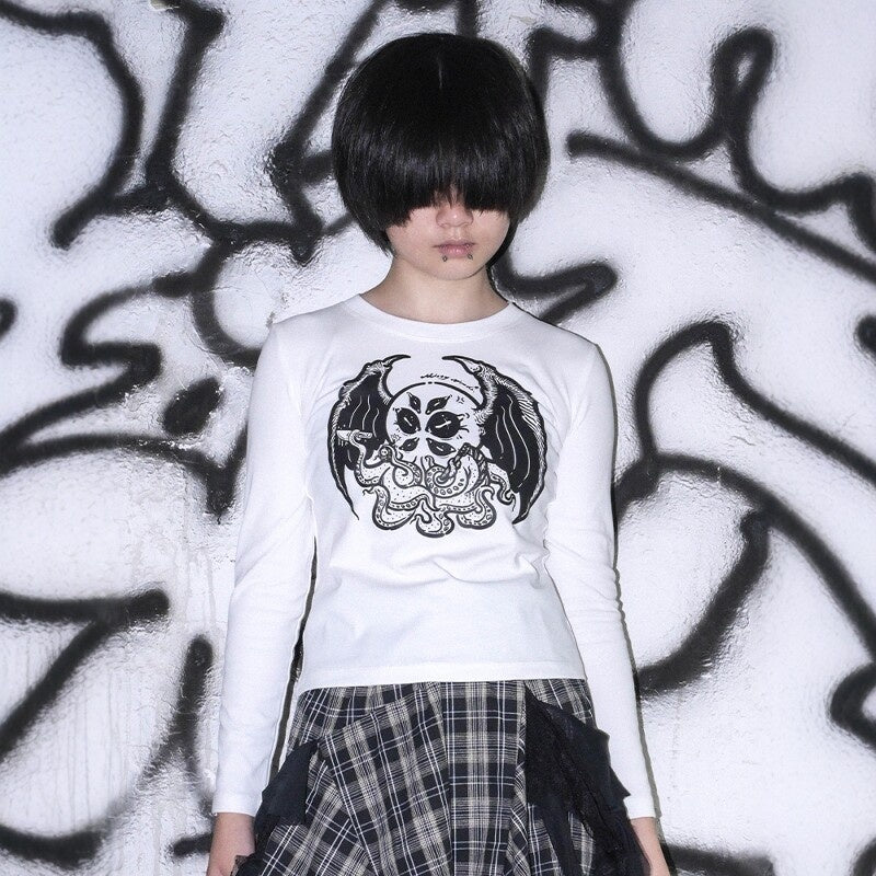 RebelSeed_Rebel_Totem_Cthulhu_Rock_Print_Women's_Cotton_Long_Sleeve_T-shirts_967562191359_MISSTT