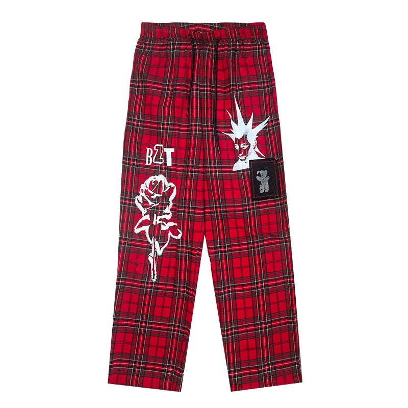 RebelSeed_Red_Plaid_Punk_Distressed_Topstitch_Loose_Women's_Denim_Straight-leg_Pants_734050904485_MISSTT