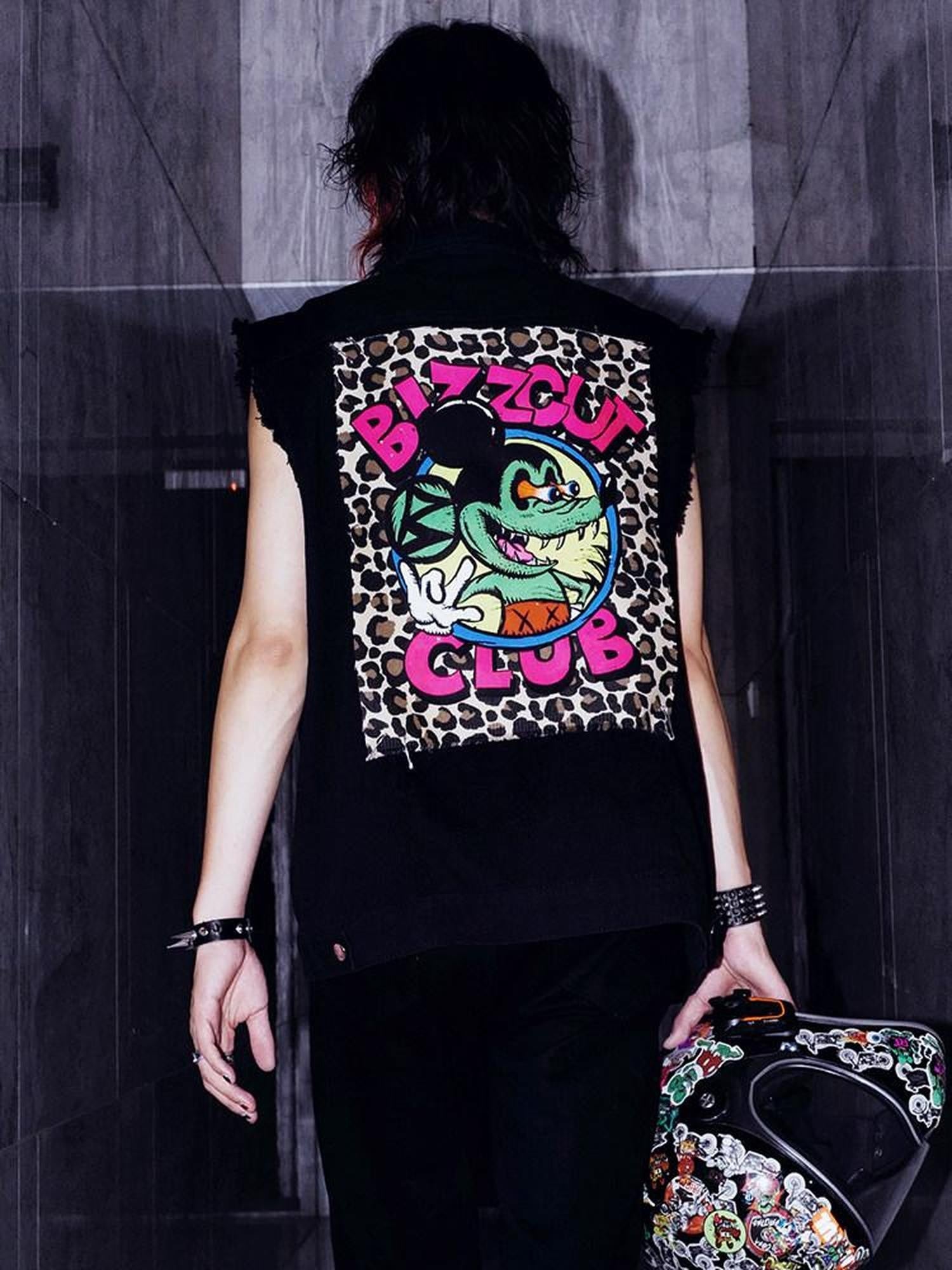 RebelSeed Ripped Biker Punk Metal Spray Paint Patchwork Women's Cotton Vests