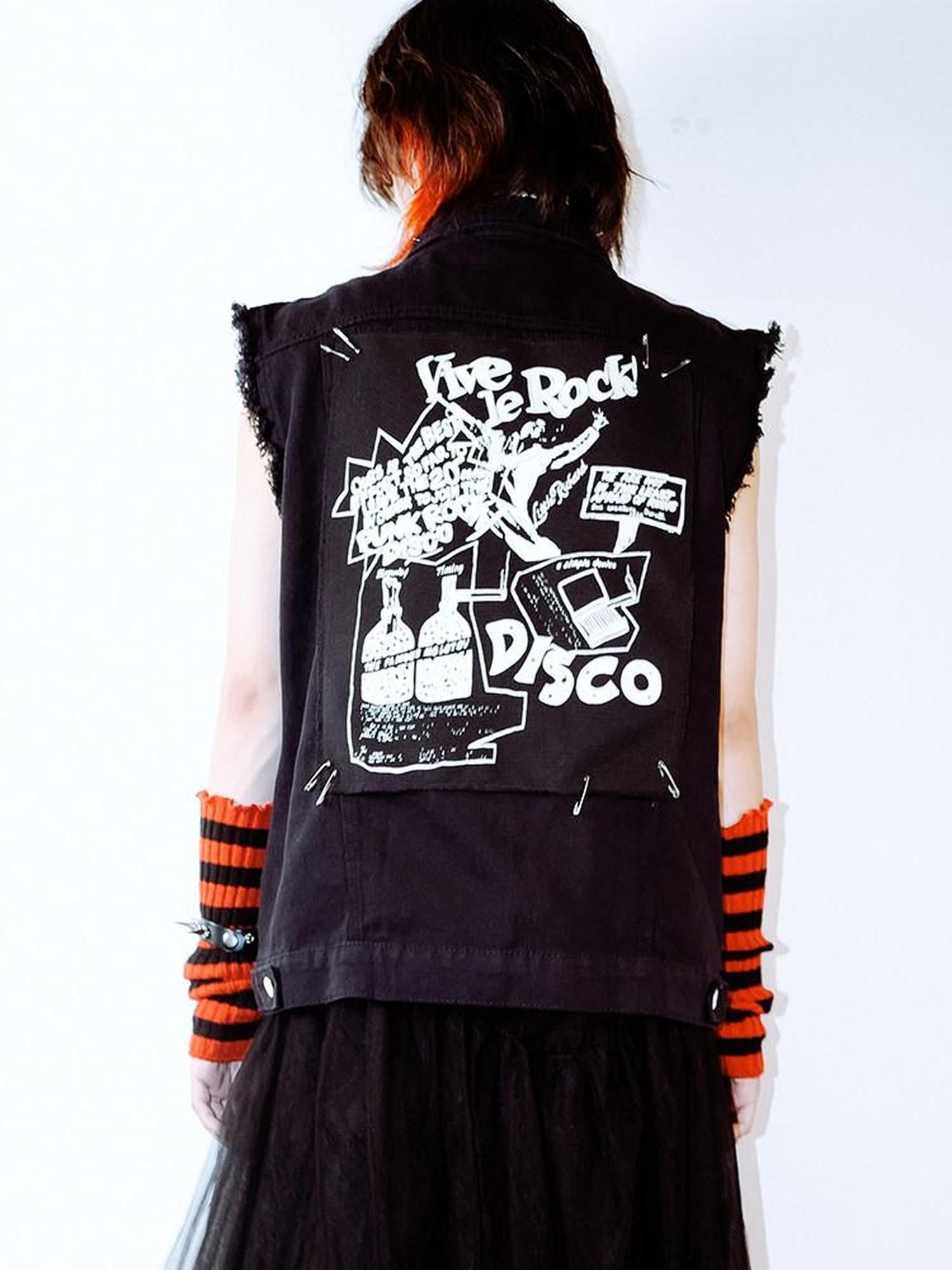 RebelSeed Ripped Biker Punk Metal Spray Paint Patchwork Women's Cotton Vests