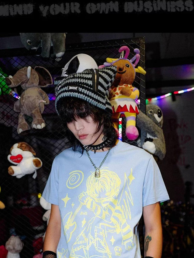 RebelSeed Rock Angel Punk Animal Print Heat Transfer Women's Cotton Short Sleeve T-shirts
