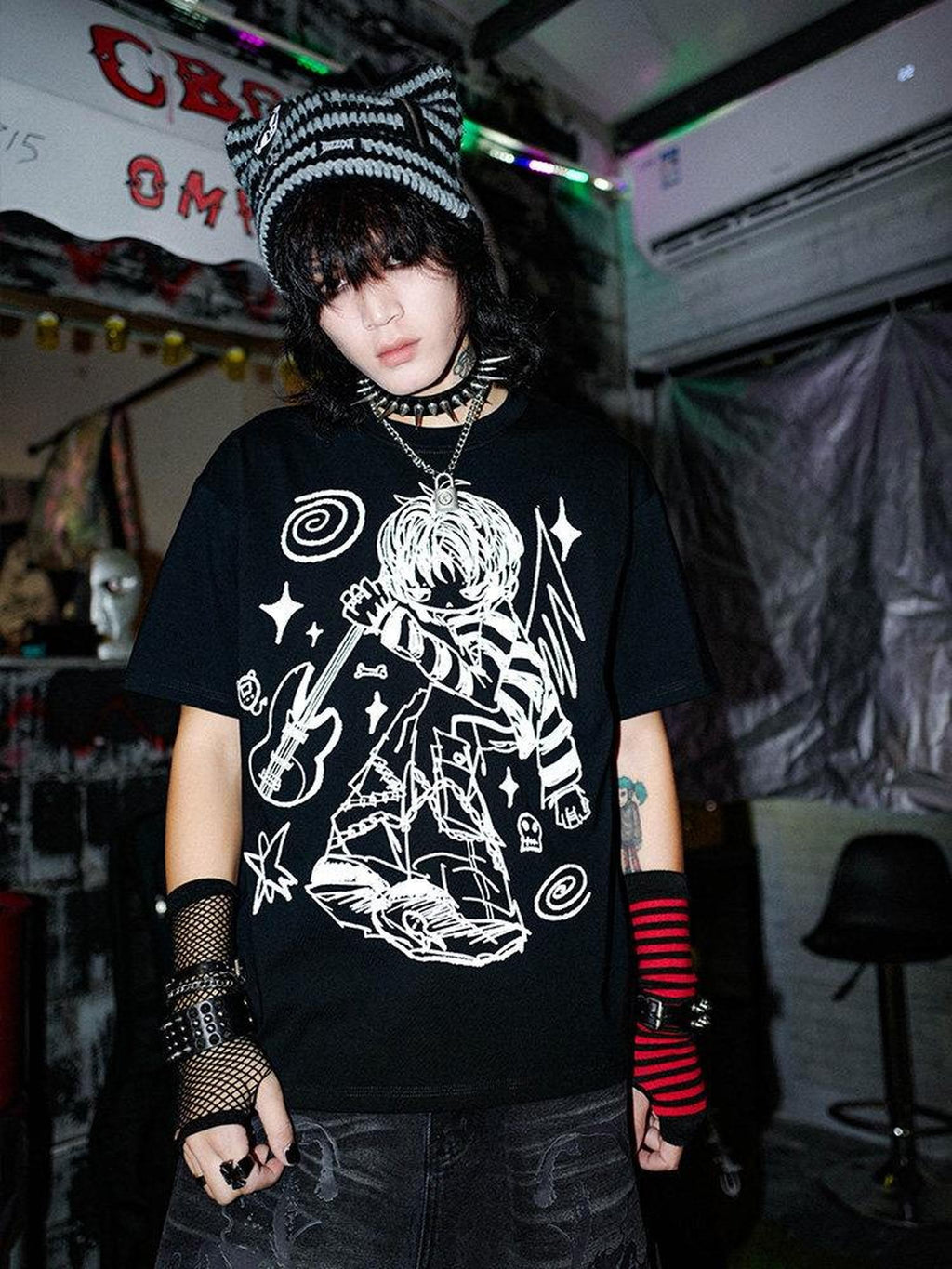 RebelSeed Rock Angel Punk Animal Print Heat Transfer Women's Cotton Short Sleeve T-shirts