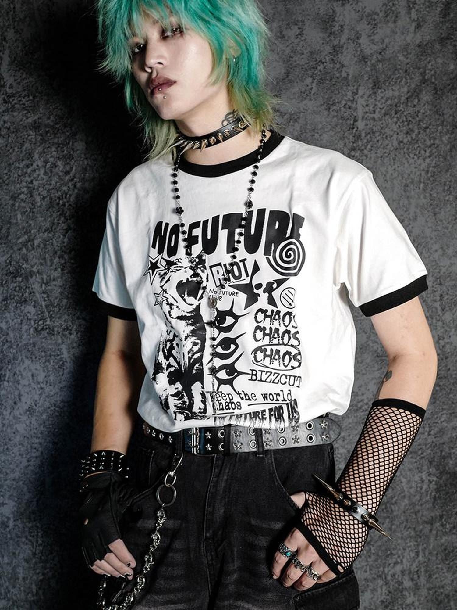 RebelSeed Rock Cat Contrast Color Print Heat Transfer Women's Cotton Short Sleeve T-shirts