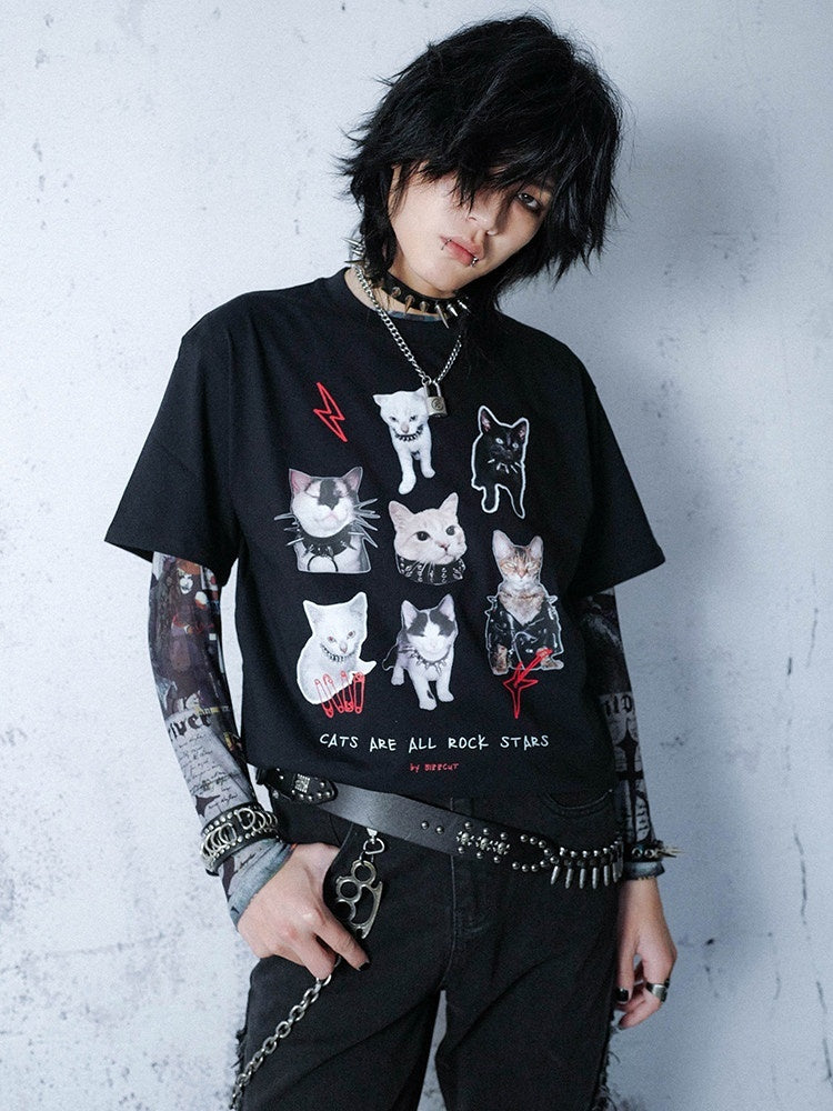 RebelSeed_Rock_Cat_Heat_Transfer_Print_Women's_100_Percent_Cotton_Short_Sleeve_T-shirts_886146128930_MISSTT