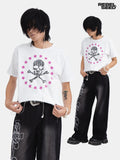 RebelSeed Rock Skull Print Crewneck Women's Cotton Short Sleeve T-shirts