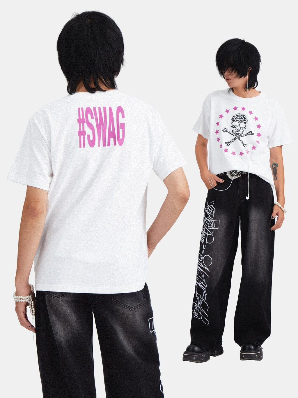 RebelSeed Rock Skull Print Crewneck Women's Cotton Short Sleeve T-shirts