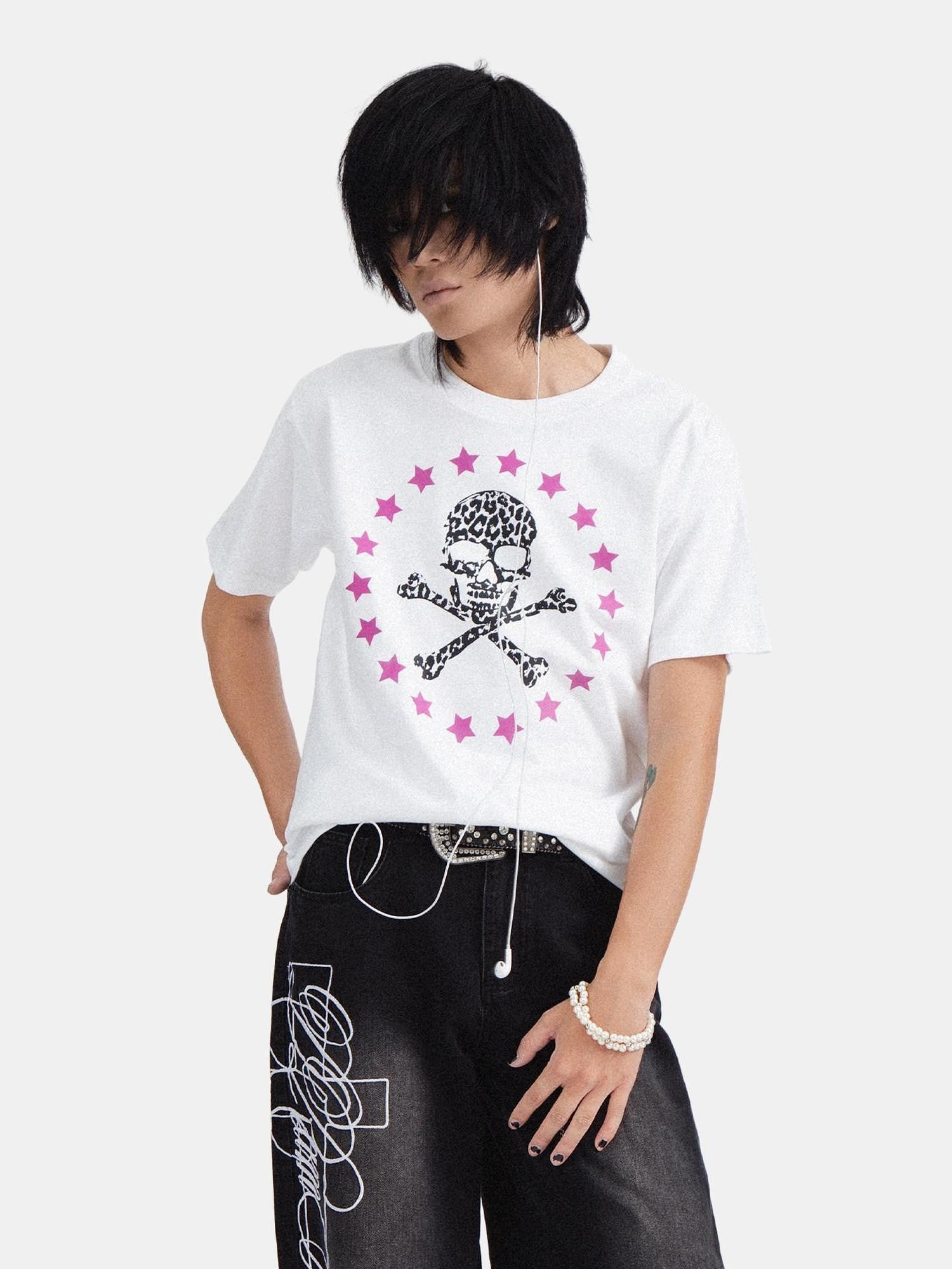 RebelSeed Rock Skull Print Crewneck Women's Cotton Short Sleeve T-shirts