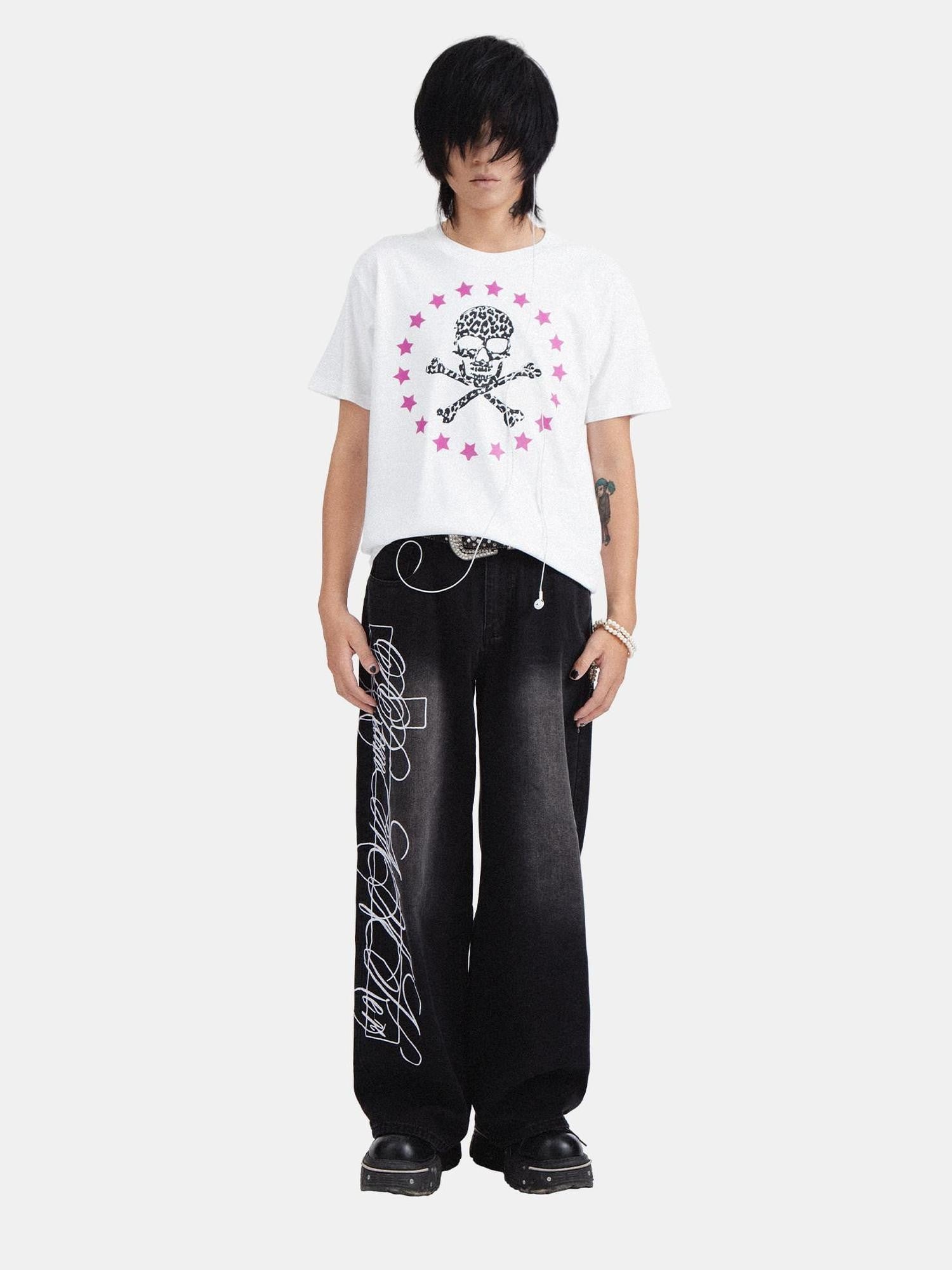 RebelSeed Rock Skull Print Crewneck Women's Cotton Short Sleeve T-shirts