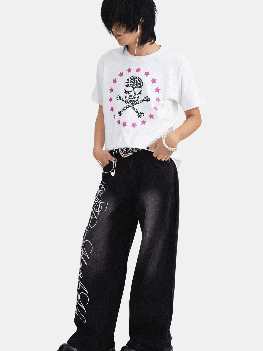 RebelSeed Rock Skull Print Crewneck Women's Cotton Short Sleeve T-shirts