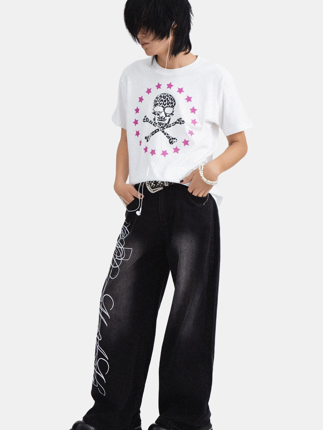 RebelSeed Rock Skull Print Crewneck Women's Cotton Short Sleeve T-shirts