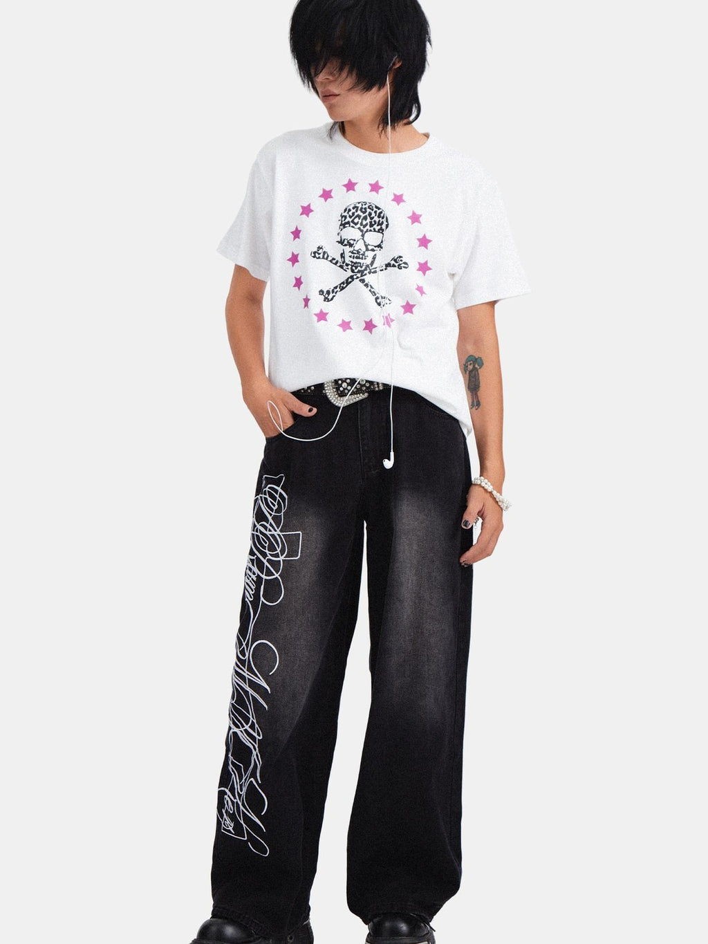 RebelSeed Rock Skull Print Crewneck Women's Cotton Short Sleeve T-shirts