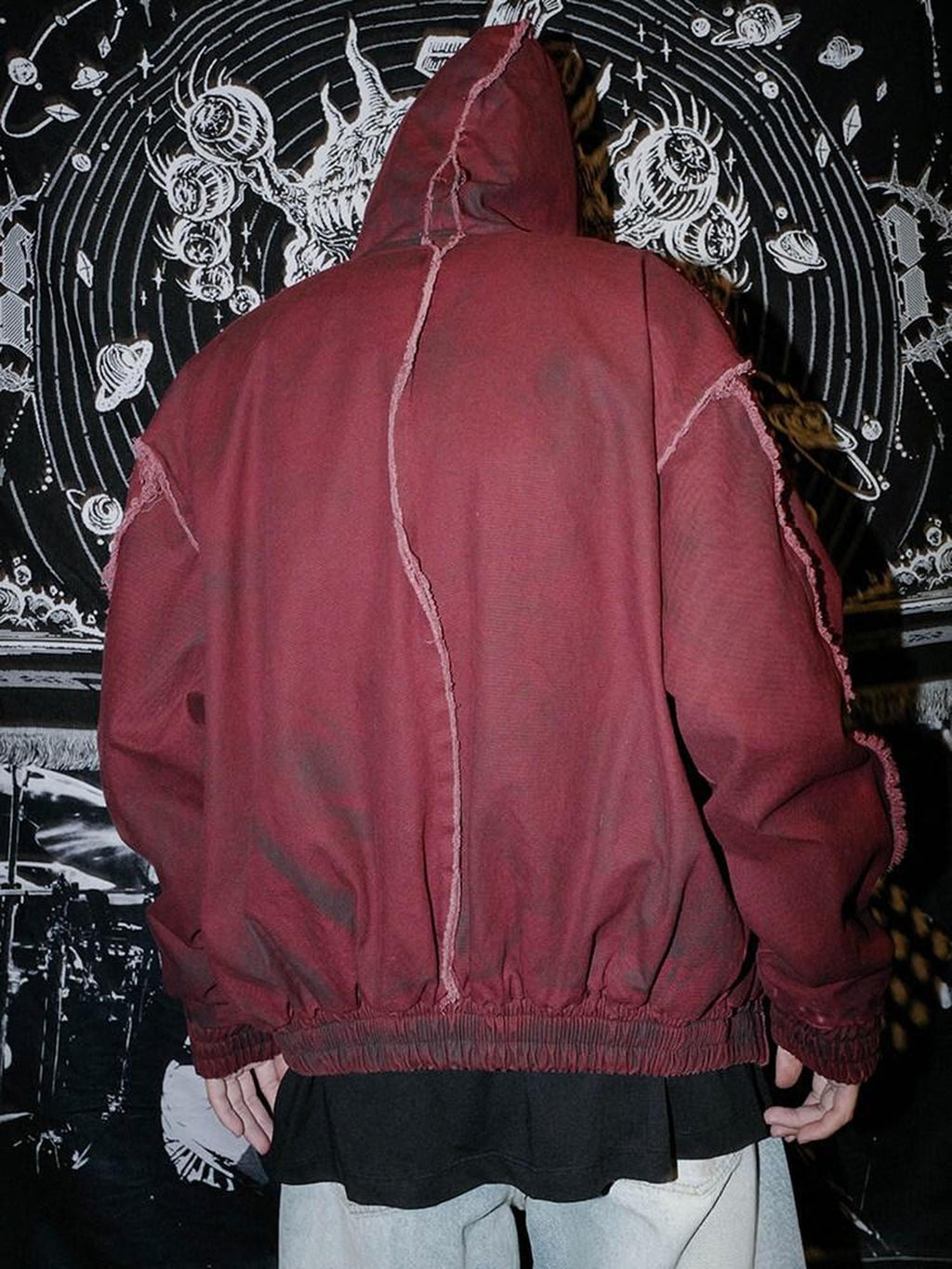 RebelSeed Rust Red Washed Distressed Templar Subculture Women's Cotton Varsity Jackets