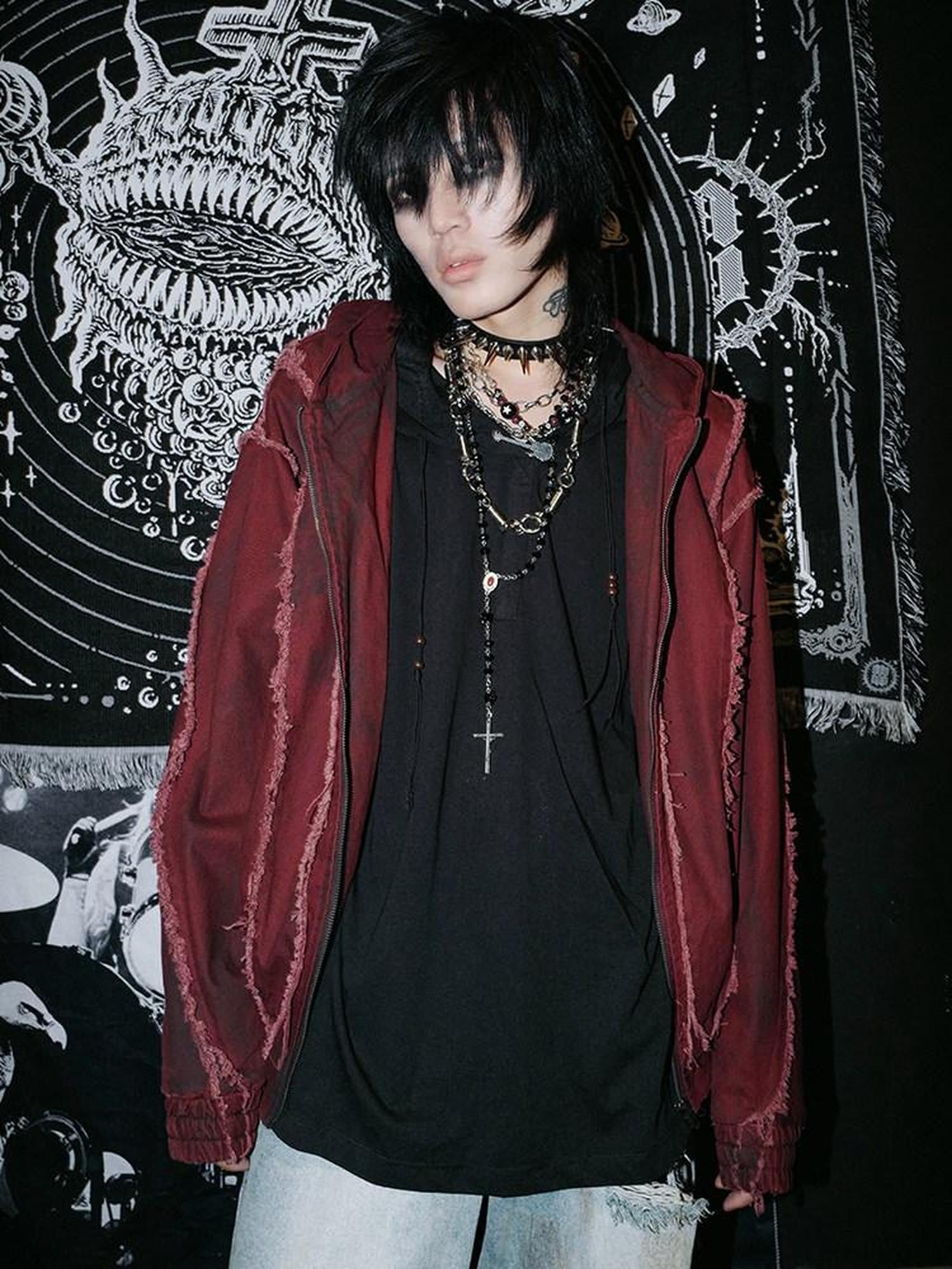 RebelSeed Rust Red Washed Distressed Templar Subculture Women's Cotton Varsity Jackets