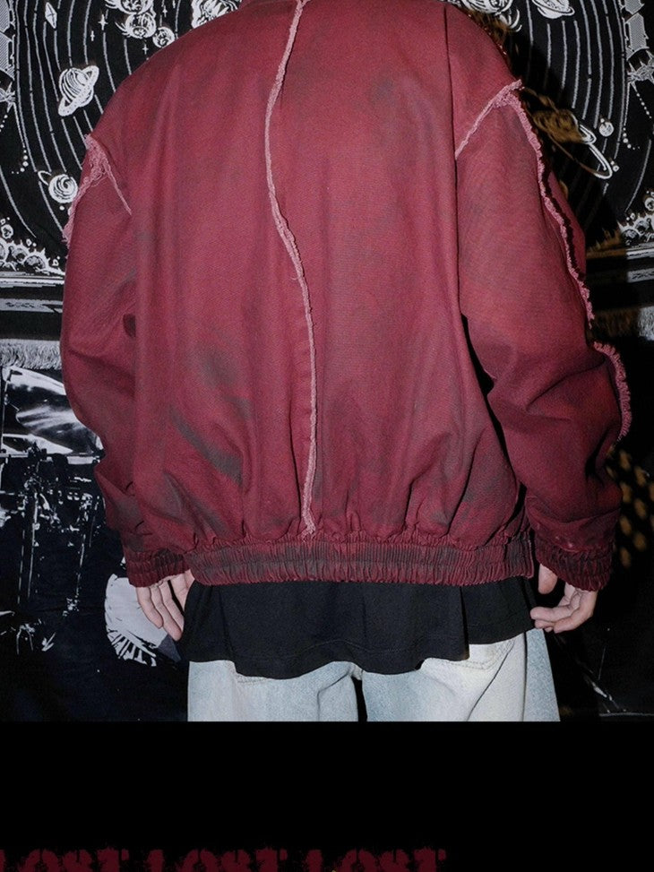 RebelSeed Rust Red Washed Distressed Templar Subculture Women's Cotton Varsity Jackets