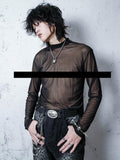 RebelSeed Sheer Mesh Punk Mock Neck Women's Polyester Long Sleeve T-shirts