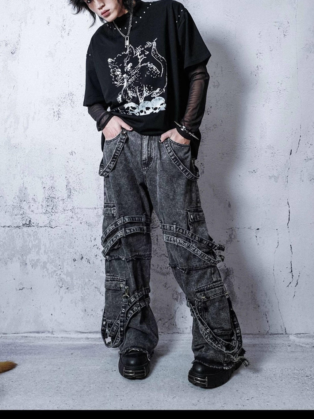 RebelSeed Sheer Mesh Punk Mock Neck Women's Polyester Long Sleeve T-shirts