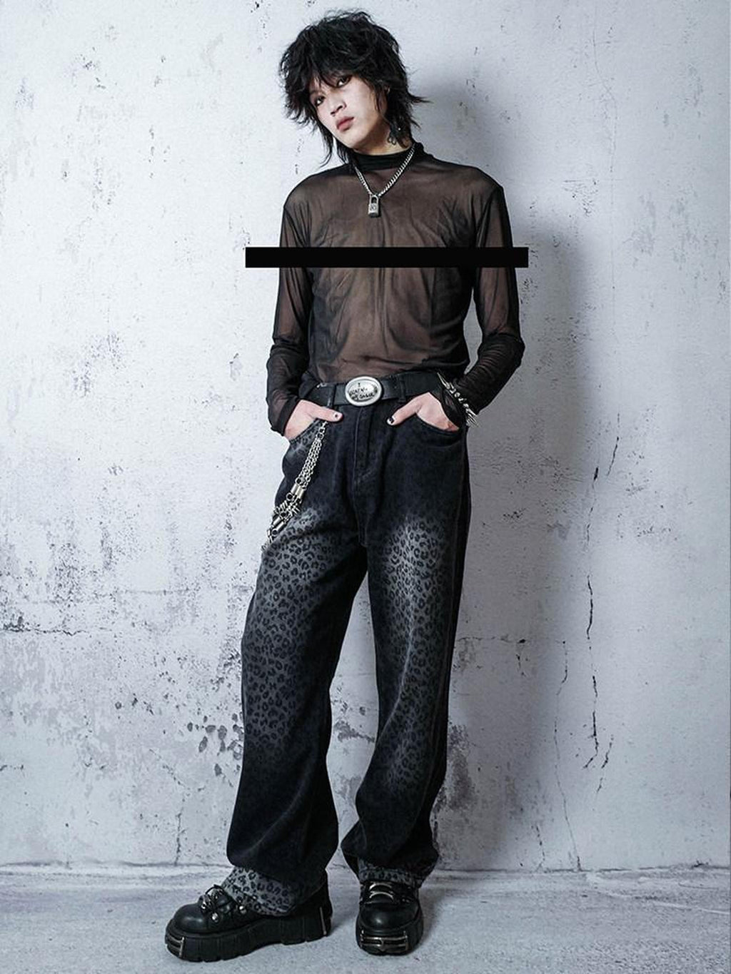 RebelSeed Sheer Mesh Punk Mock Neck Women's Polyester Long Sleeve T-shirts