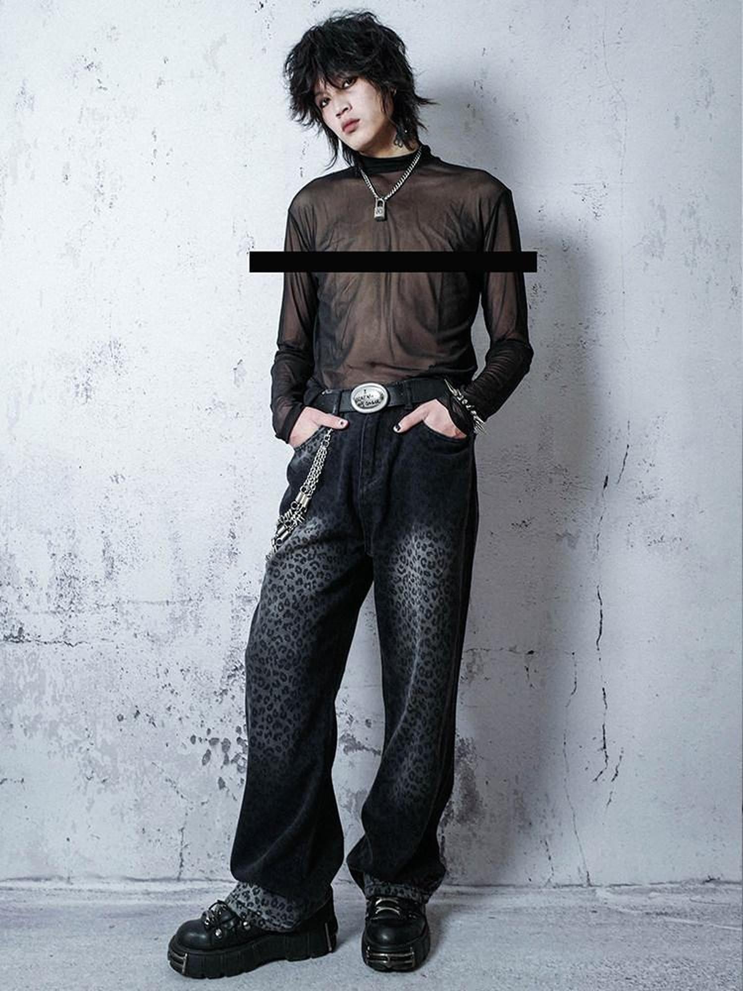 RebelSeed Sheer Mesh Punk Mock Neck Women's Polyester Long Sleeve T-shirts