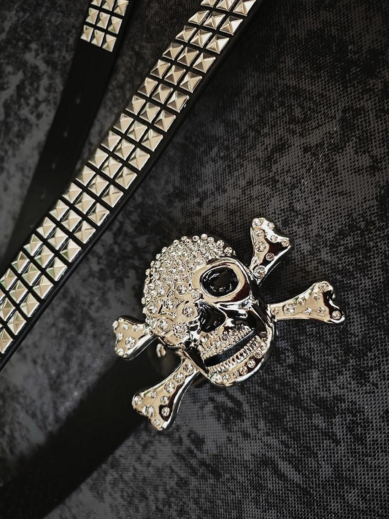 RebelSeed Skull Chain Rhinestone Studded Women's Pu Alloy Buckle Belts