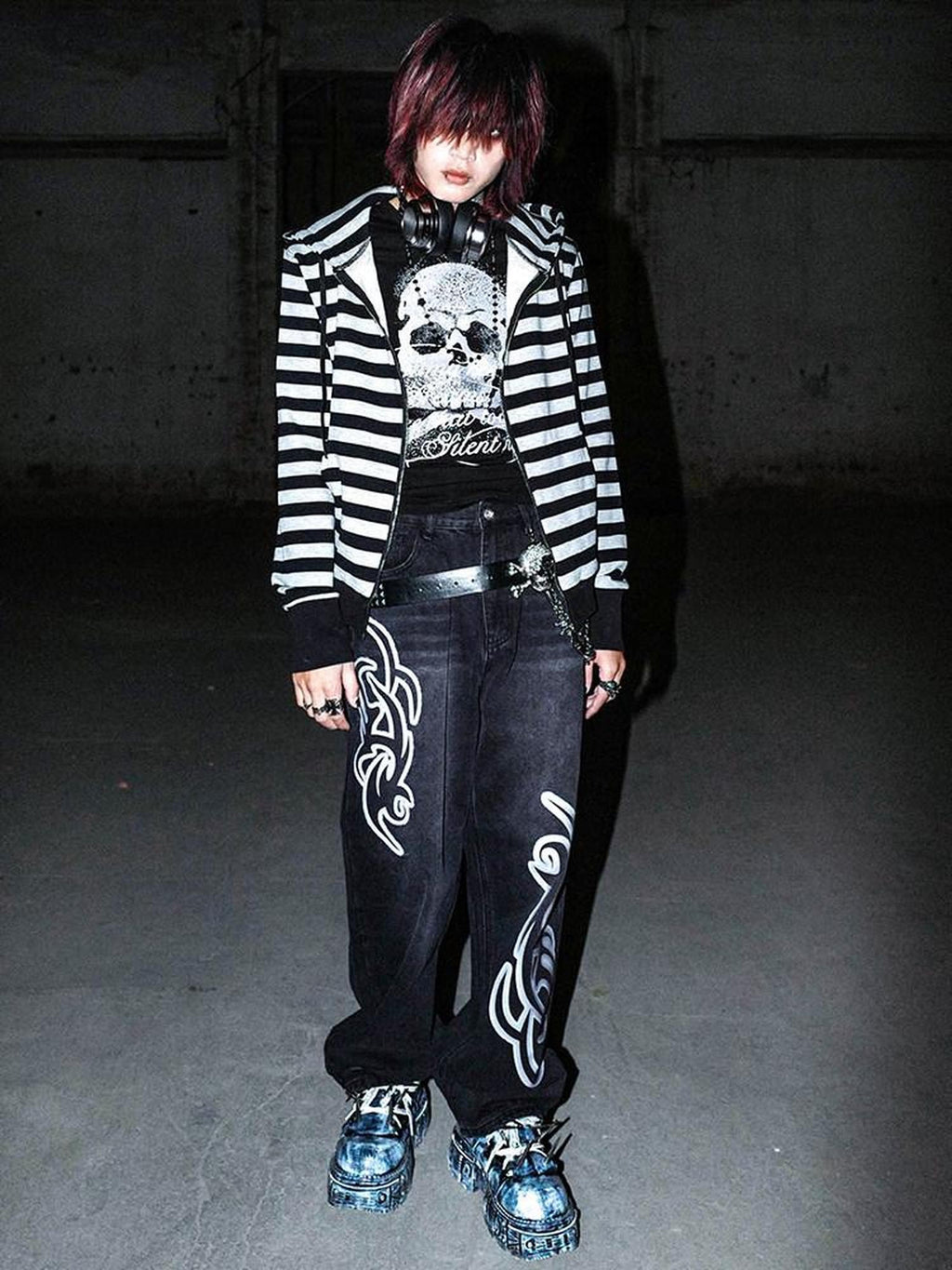 RebelSeed Skull Chain Rhinestone Studded Women's Pu Alloy Buckle Belts