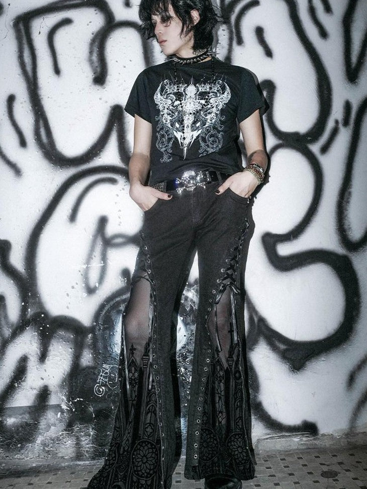RebelSeed Skull Crown Heat Transfer Print Dark Goth Women's Cotton Short Sleeve T-shirts