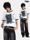 RebelSeed Skull Demon Cat Print Loose Fit Round Neck Women's Cotton Short Sleeve T-shirts