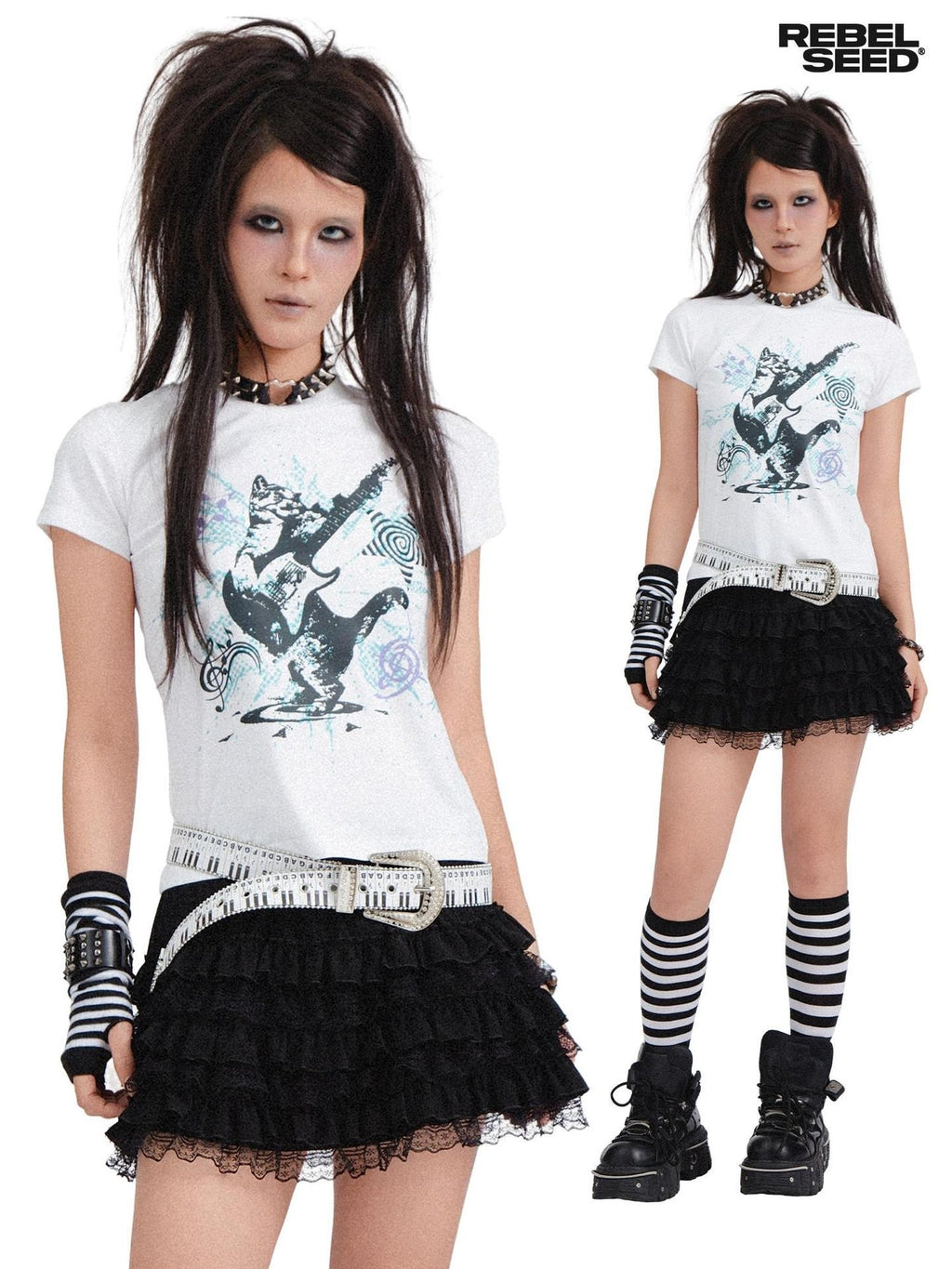 RebelSeed Skull Demon Heat Transfer Graphic Print Emo Women's Cotton Short Sleeve T-shirts