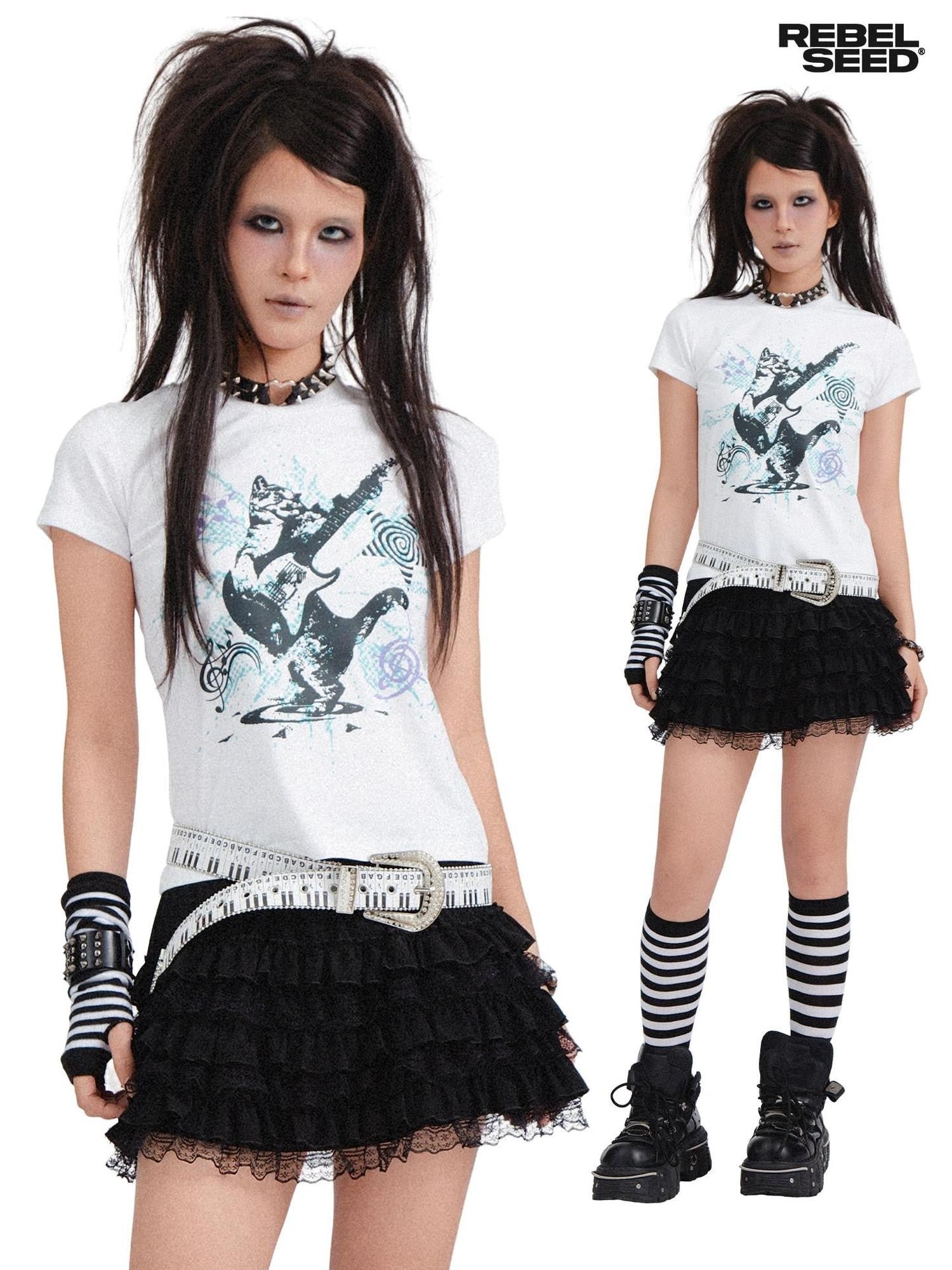 RebelSeed Skull Demon Heat Transfer Graphic Print Emo Women's Cotton Short Sleeve T-shirts