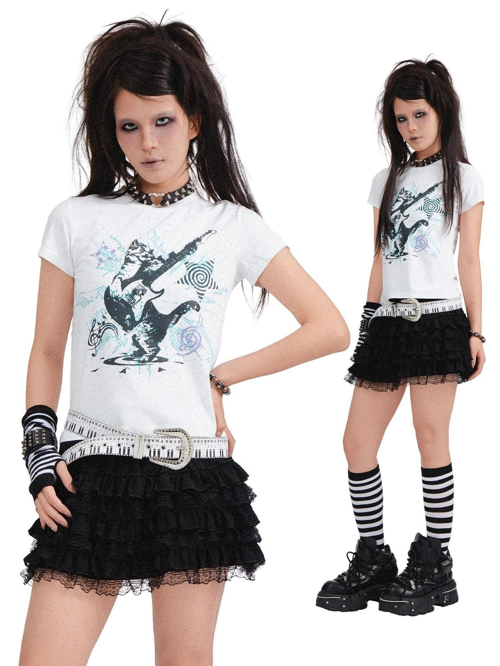 RebelSeed Skull Demon Heat Transfer Graphic Print Emo Women's Cotton Short Sleeve T-shirts