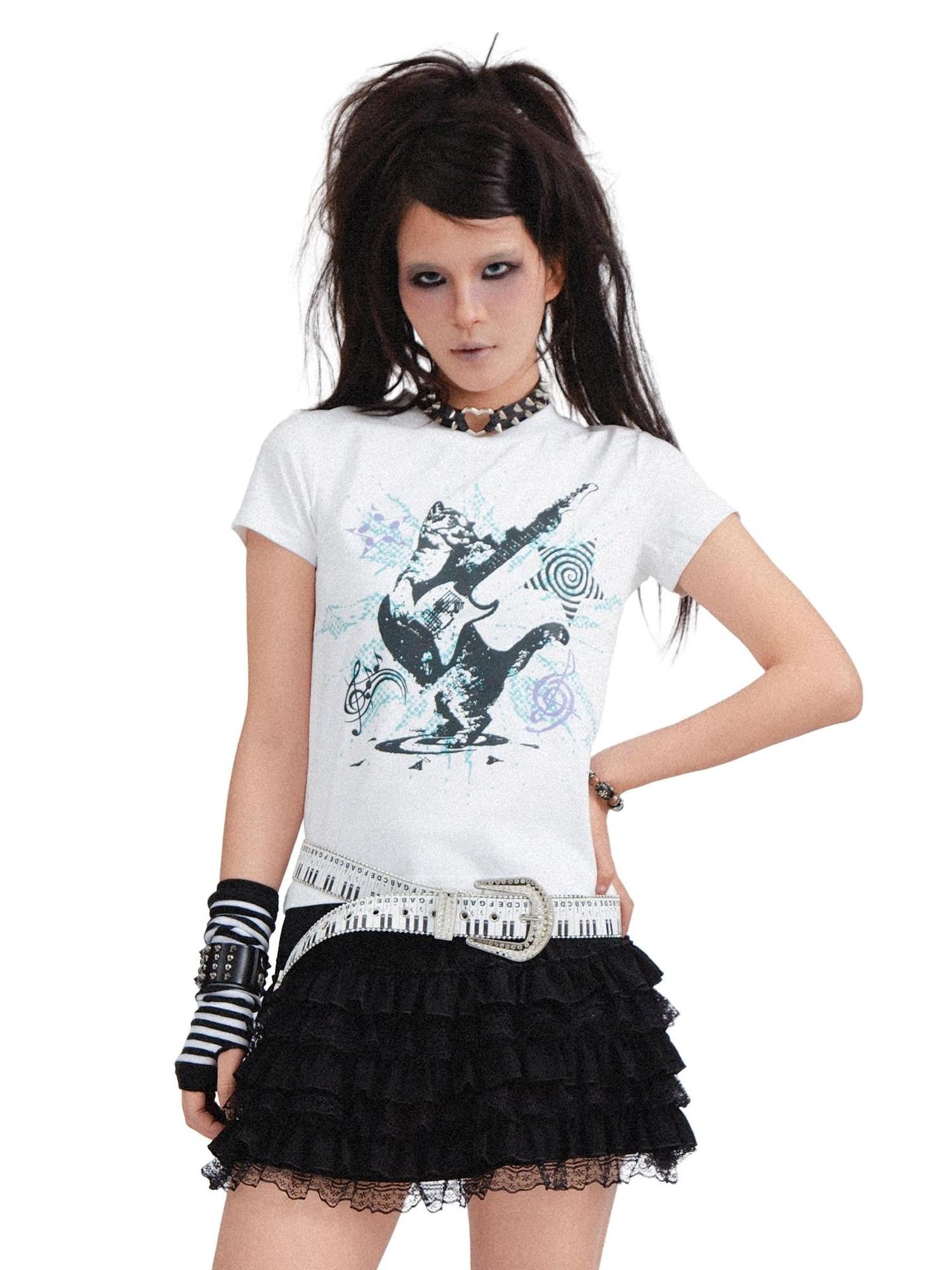 RebelSeed Skull Demon Heat Transfer Graphic Print Emo Women's Cotton Short Sleeve T-shirts