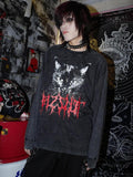 RebelSeed Skull Demon Heat Transfer Print Punk Loose Women's Cotton Long Sleeve T-shirts