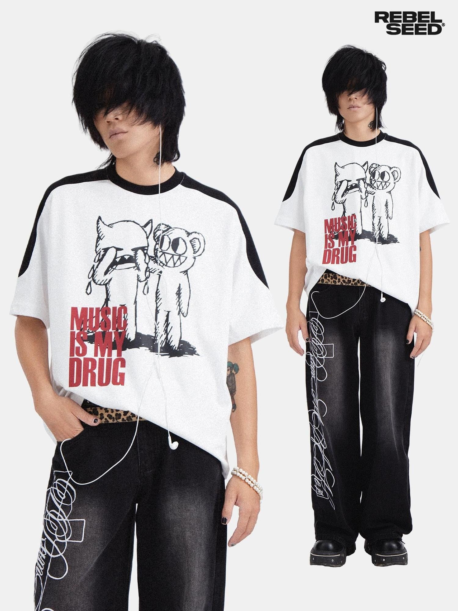 RebelSeed Skull Demon Print Drop Shoulder Women's Cotton Short Sleeve T-shirts