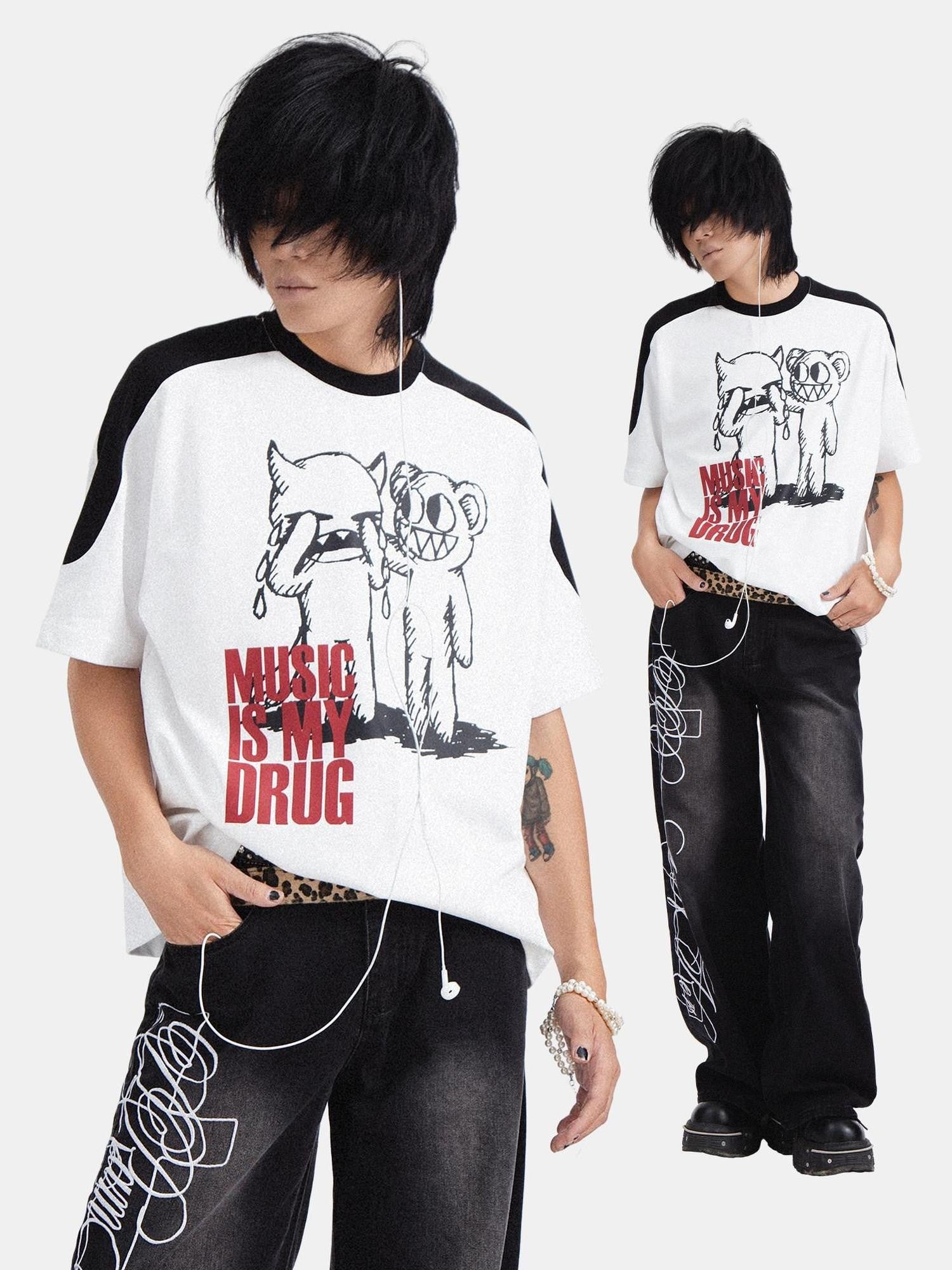 RebelSeed Skull Demon Print Drop Shoulder Women's Cotton Short Sleeve T-shirts
