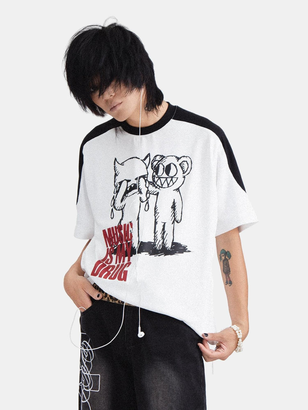 RebelSeed Skull Demon Print Drop Shoulder Women's Cotton Short Sleeve T-shirts