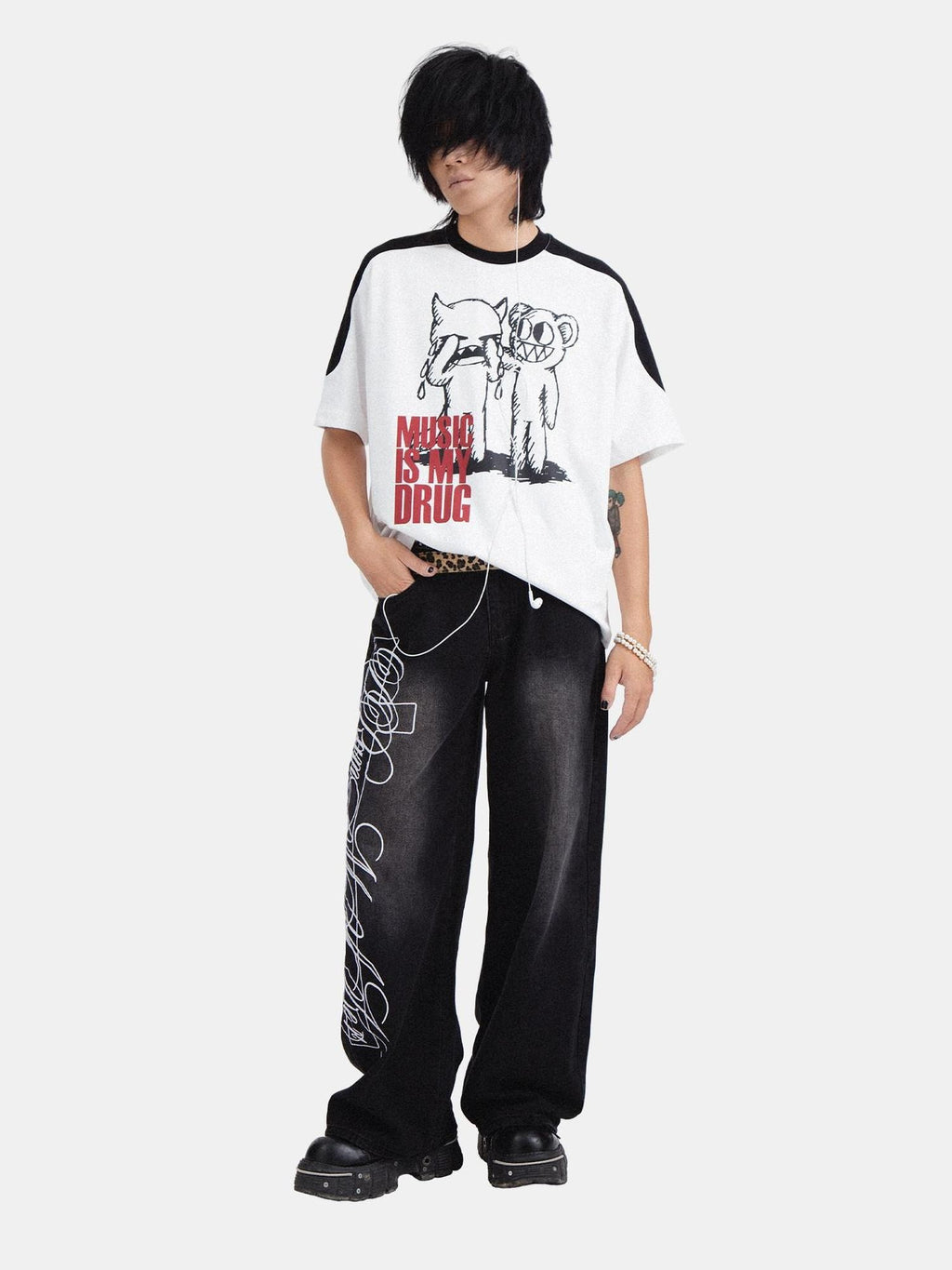RebelSeed Skull Demon Print Drop Shoulder Women's Cotton Short Sleeve T-shirts