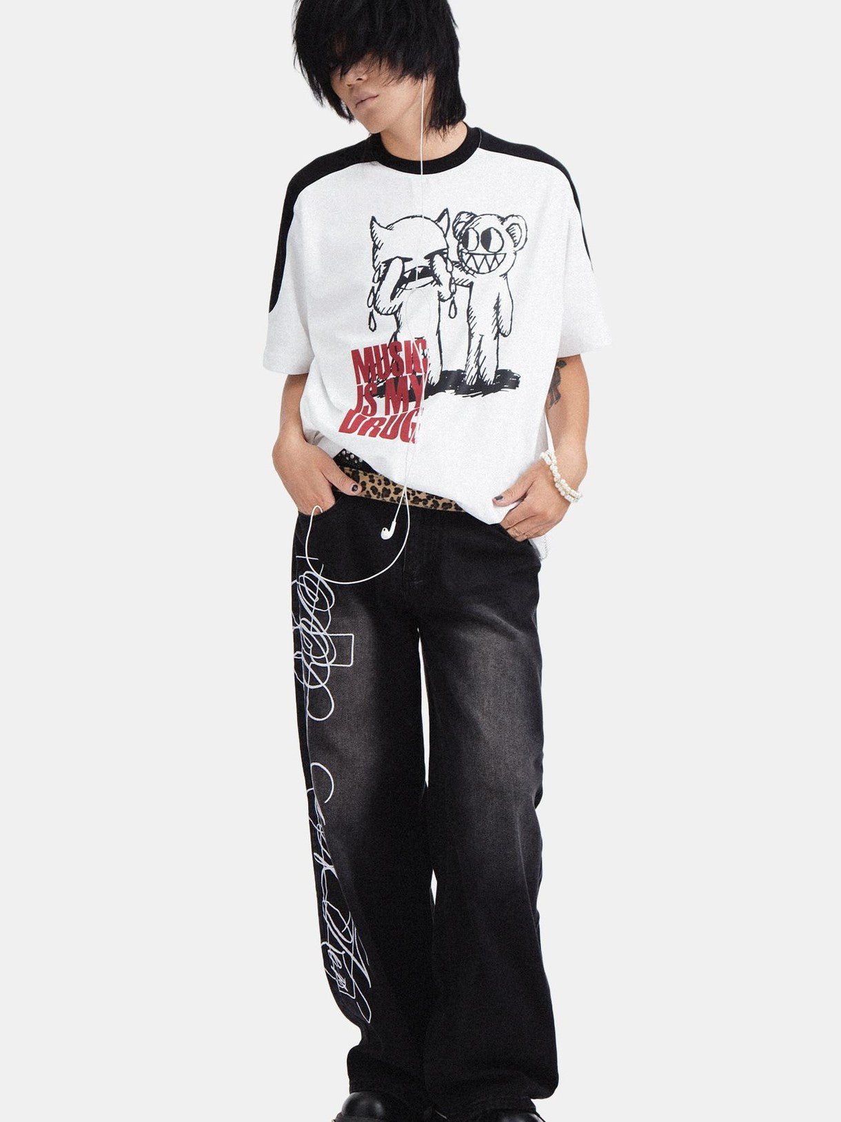 RebelSeed Skull Demon Print Drop Shoulder Women's Cotton Short Sleeve T-shirts