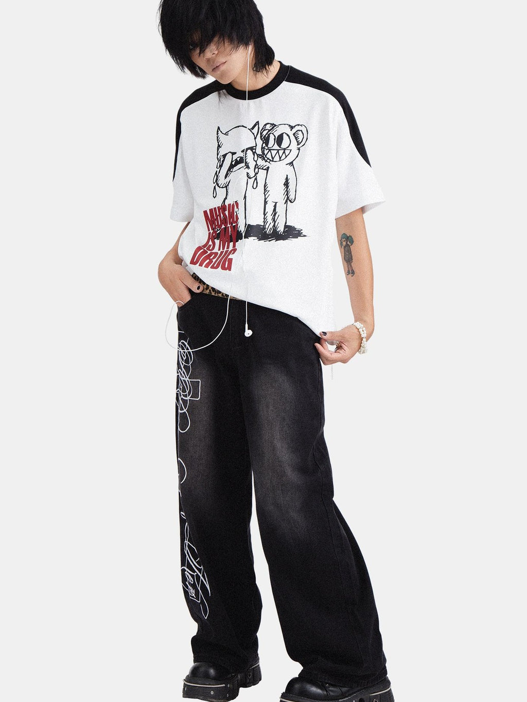 RebelSeed Skull Demon Print Drop Shoulder Women's Cotton Short Sleeve T-shirts