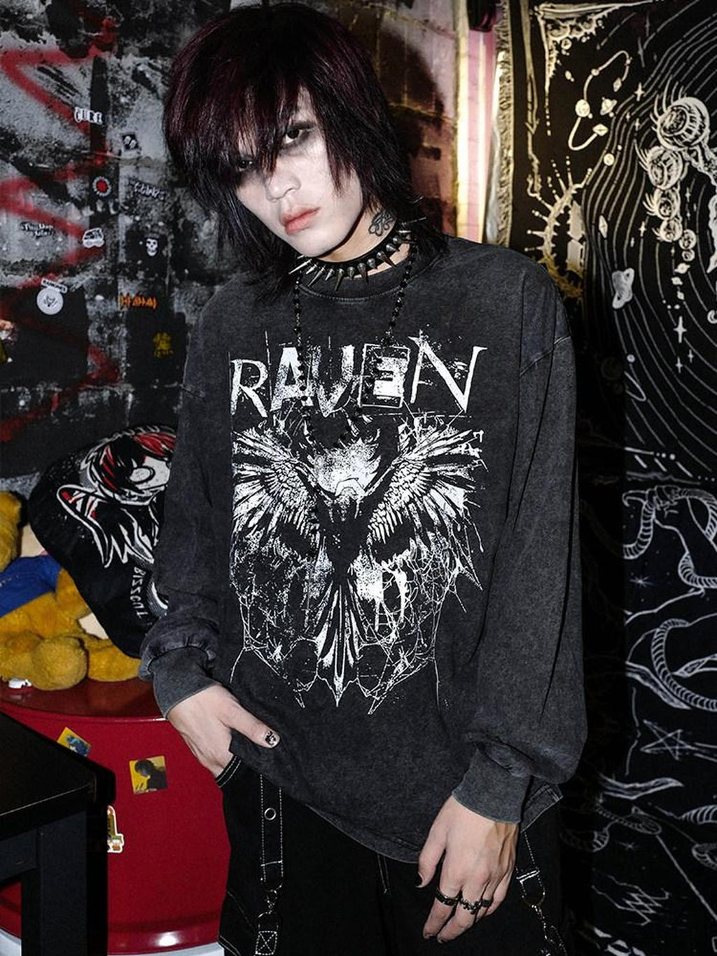 RebelSeed Skull Demon Punk Heat Transfer Print Women's Cotton Long Sleeve T-shirts