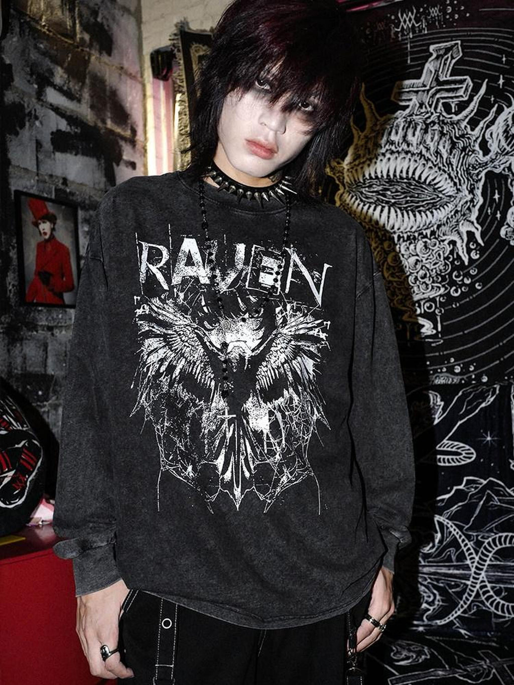 RebelSeed Skull Demon Punk Heat Transfer Print Women's Cotton Long Sleeve T-shirts