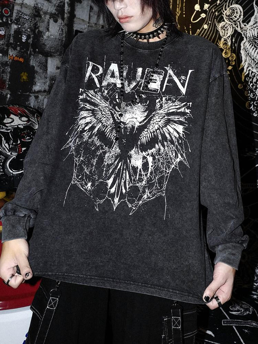 RebelSeed Skull Demon Punk Heat Transfer Print Women's Cotton Long Sleeve T-shirts