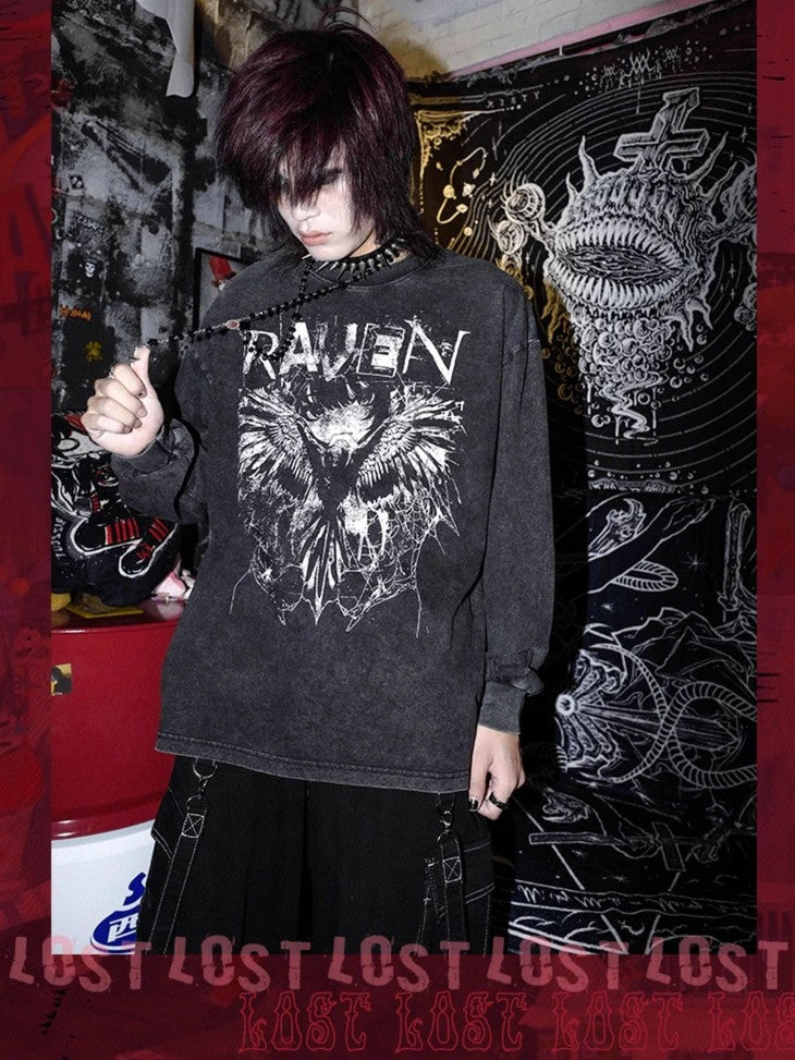 RebelSeed Skull Demon Punk Heat Transfer Print Women's Cotton Long Sleeve T-shirts